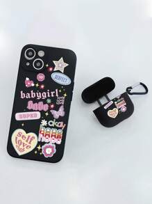 标语 2 件蝴蝶印花手机壳兼容 iPhone + 蝴蝶印花 Airpods 保护壳，复古蝴蝶印花手机壳兼容 iPhone，Airpods 保护壳带 1 个 Airpods 挂钩