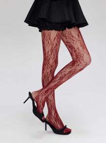 Meia-calça transparente de cor sólida vazada, meias de rede arrastão sexy para mulheres, opções pretas e vinho tinto
