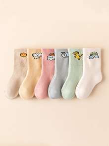 6 双婴儿/幼儿保暖纯色加厚保暖内衬卡通中筒袜，适合秋冬季 - 彩色 - 查看 2