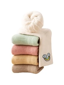 6 双婴儿/幼儿保暖纯色加厚保暖内衬卡通中筒袜，适合秋冬季 - 彩色 - 查看 5