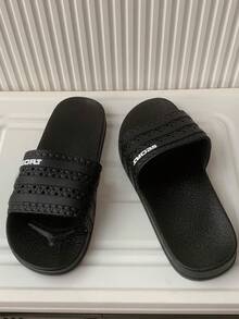 1 Đôi Dép Đi Trong Nhà/Văn Phòng Bằng PVC, Dép Quai Phẳng Thoải Mái Thời Trang Cho Gia Đình Trong Nhà - màu đen - Xem 3