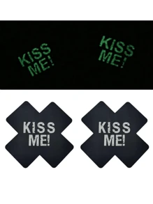 1 par de nuevas cubiertas para pezones que brillan en la oscuridad de Navidad/Halloween, pastillas respirables para el pecho, pegatinas de pezones impresas de un solo uso con diseño de cruz, cubiertas sexys para pezones para mujeres, para fiestas