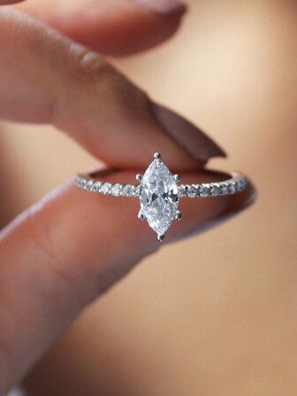 1 pieza Anillo de bodas/compromiso de plata de ley 925 con corte marquesa de 2 ct, anillo de eternidad, joyería fina como regalo