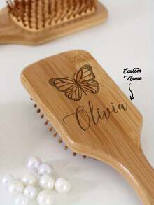 个性化豪华竹木发刷 - 头皮按摩气囊梳，可定制雕刻 - 送给她的独特情人节和生日礼物，采用天然竹子手工制作，符合人体工程学的设计，可顺滑解开缠结