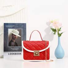 迷你时尚菱形翻盖包，配有链条肩带，女士刺绣小号单肩/斜挎手机包