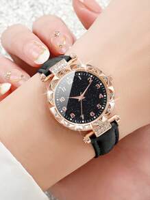 8pcs/Set Women's Fashion Casual Rhinestone Embellished Digit Dial Quartz Watch Combo - Multicolor - View 5