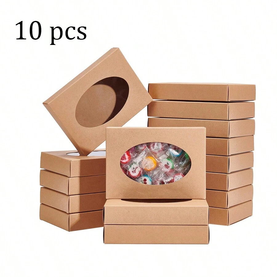 10 件椭圆形牛皮纸礼品盒，带透明窗口 - 适用于肥皂、珠宝、厨房和餐厅，可折叠纸盒 - 彩色 - 查看 1