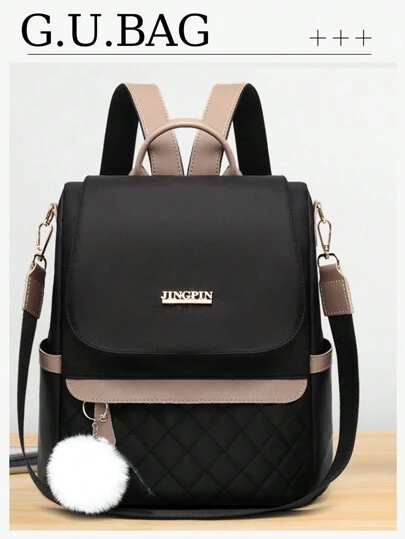 Mochila acolchada anti-robo ligera, con múltiples bolsillos, diseño bordado, mochila de viaje de alta calidad para mujeres. Monedero para mujer, mochila casual impermeable con colgante de bola de pelo, bolso de hombro de compras para mujer, mochila de moda, adecuada para niñas, estudiantes de primaria, estudiantes de secundaria, estudiantes universitarios de primer y segundo año, graduados, mochila para mamá.