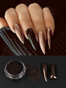 冬季秋季镀铬指甲粉 1 盒古铜色香槟色黑色镀铬颜料指甲闪光镜面金属效果 DIY 摩擦粉指甲艺术装饰 - 彩色 - 查看 9