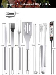 19 Pack Stainless Steel BBQ Grill Kit Party Supplies, Grilling Kit Utensils And Cutlery For Grilling BBQ Grill Tools Stainless Steel BBQ Grill Kit - 銀色 - 查看 8