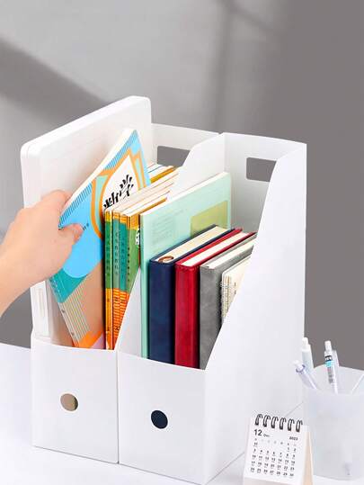1pc White Waterproof File Storage Box, Desktop Document Organizer, Kitchen Utensil Storage Box, Cabinet Organizer Box, Thick Plastic Foldable Minimalist File Holder, Student Dorm Desk Book Rack