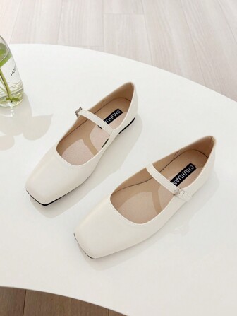 大码女式 41-43 法式玛丽珍平底鞋，复古方头单带优雅仙女风格