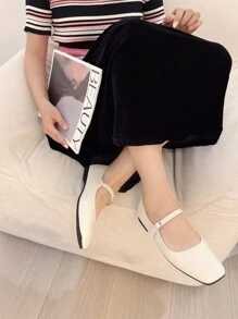 大码女式 41-43 法式玛丽珍平底鞋，复古方头单带优雅仙女风格 - 白色 - 查看 7