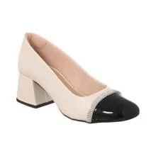 Di Valerina Women's Pumps Doll Shoes Thick Heel Square Toe Rhinestone - Blanco y Negro - Ver 1