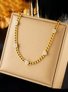Bộ trang sức vòng cổ và vòng tay đính đá Rhinestone hình trái tim bằng thép không gỉ, thời trang và đa năng, thích hợp để đeo hàng ngày, làm quà tặng - vàng - Xem 13
