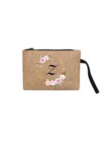 Printed With The First Letter And Floral Wreath Pattern Portable Handheld Wallet Portable Small Bag Suitable For Gift Giving Travel Small Package Lightweight Storage Bag Travel Washing Zipper Bag - Perfect For Travel And Vacation Parties Holiday Makeup Bag - Perfect Gift For Friends Family Or Oneself - Travel Bag Suitable For Both Men And Women For Women Wallet Mini Wallet Purse Wallet Wristlet Wallet Coin Wallet - Khaki - View 18