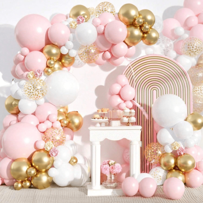 106PCS Pink And Gold Balloon Garland Pastal Pink White Gold Confetti Balloons For Birthday Shower Wedding Bridal Shower Party Decorations