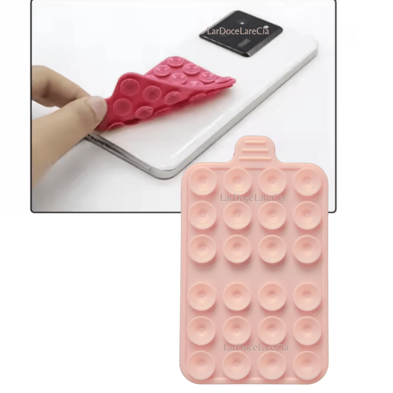 Capinha Suporte Premium com ventosa dupla face, frente e verso, para celular, grudar celular no vidro, espelho - Rosa chiclete - Visão 1