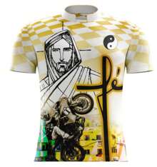 Camiseta quebrada motoqueiro fé Jesus Cristo quadriculado amarelo  ref 159
