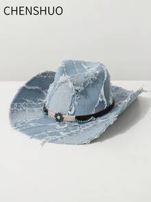 1 chiếc mũ cao bồi vành rộng bằng vải denim cổ điển dành cho nữ, thích hợp cho các lễ hội âm nhạc, sự kiện theo chủ đề cao bồi miền Tây, tiệc cổ điển, cosplay, biểu diễn sân khấu, đội hàng ngày trong mọi mùa - mũ đội đầu - Xem 11
