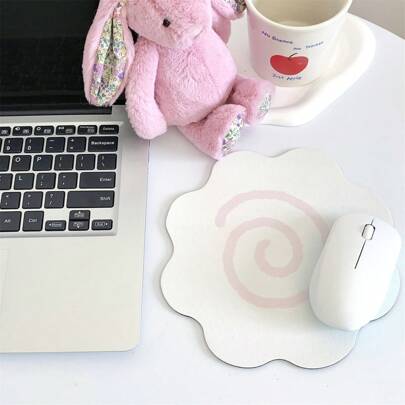Alfombrilla de ratón con forma de flor blanca de cuero y goma, decoración de escritorio para estudiantes, vuelta al cole, alfombrilla de ratón para juegos