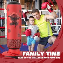 Punching Bag For Kids, Tall Larger 66'' Inflatable Boxing Bag For Kids Teens, Punching Bag Set Toy With Gloves And Pump For Practicing Karate, Taekwondo - 紅色 - 查看 3