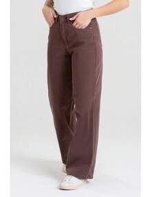 MeusJeans.com Calça Jeans Feminina Wide Leg Malu Color Marrom 100% Algodão Mom Cor da Estação Trend - Marrom - Visão 5