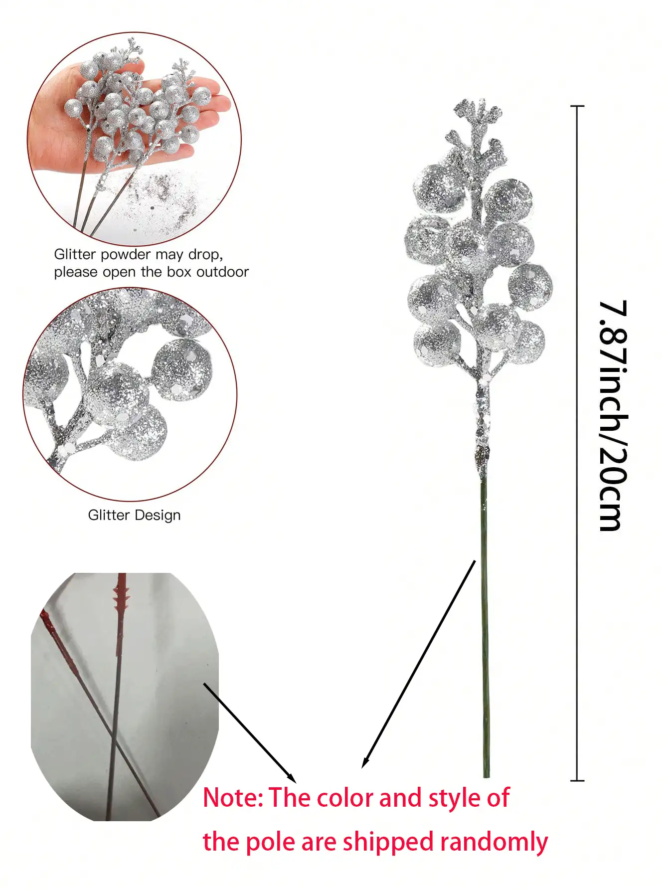 10 Cái-Cành Quả mọng Lấp lánh Giáng sinh, Cành Quả mọng Đỏ Nhân tạo, Thân Cây Holly, Đồ trang trí Cây thông Noel Tự làm, Vòng hoa Giáng sinh, Quà tặng, Đồ trang trí Nhà ngày lễ-Bạc, Ngày lễ tình nhân, Quà tặng - Bạc - Xem 4