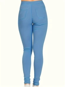 High-Waisted Skinny Jeans For Women, Stretchy Denim, Casual Slim-Fit Pants, Thin Fabric, Full-Length Trousers, Fashionable Streetwear - 藍色 - 查看 3