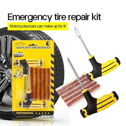 7-częściowy zestaw naprawczy do opon samochodowych - zestaw narzędzi do naprawy przebitych opon, odpowiedni do małych otworów, przenośny i szybki do łatania opon