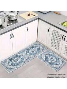 1 pièce Tapis de style méditerranéen bleu, tapis rayé géométrique symétrique bleu & blanc, tapis à motif classique complexe, tapis, tapis de salon, tapis de chambre, tapis d'entrée, tapis de cuisine, tapis de salle de bain, tapis de salle de jeux, tapis de bureau - Bleu et Blanc - Voir 2