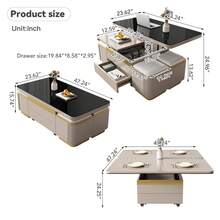 Modern Lift Top Coffee Table With 4 Storage Stools, Extendable Coffee Table With Wheels, 3-In-1 Multifunctional Center Table, Space Saving Folding Dining Table For Living Room, Easy Assembly - Xám - Xem 6