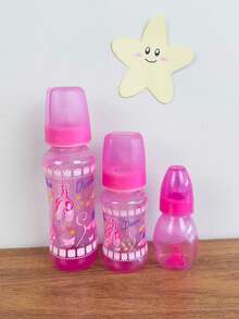 Meal Kit Suction Cup Plate + Spoon + Fork + 3 Beautiful Baby Bottles - Hồng - Xem 2