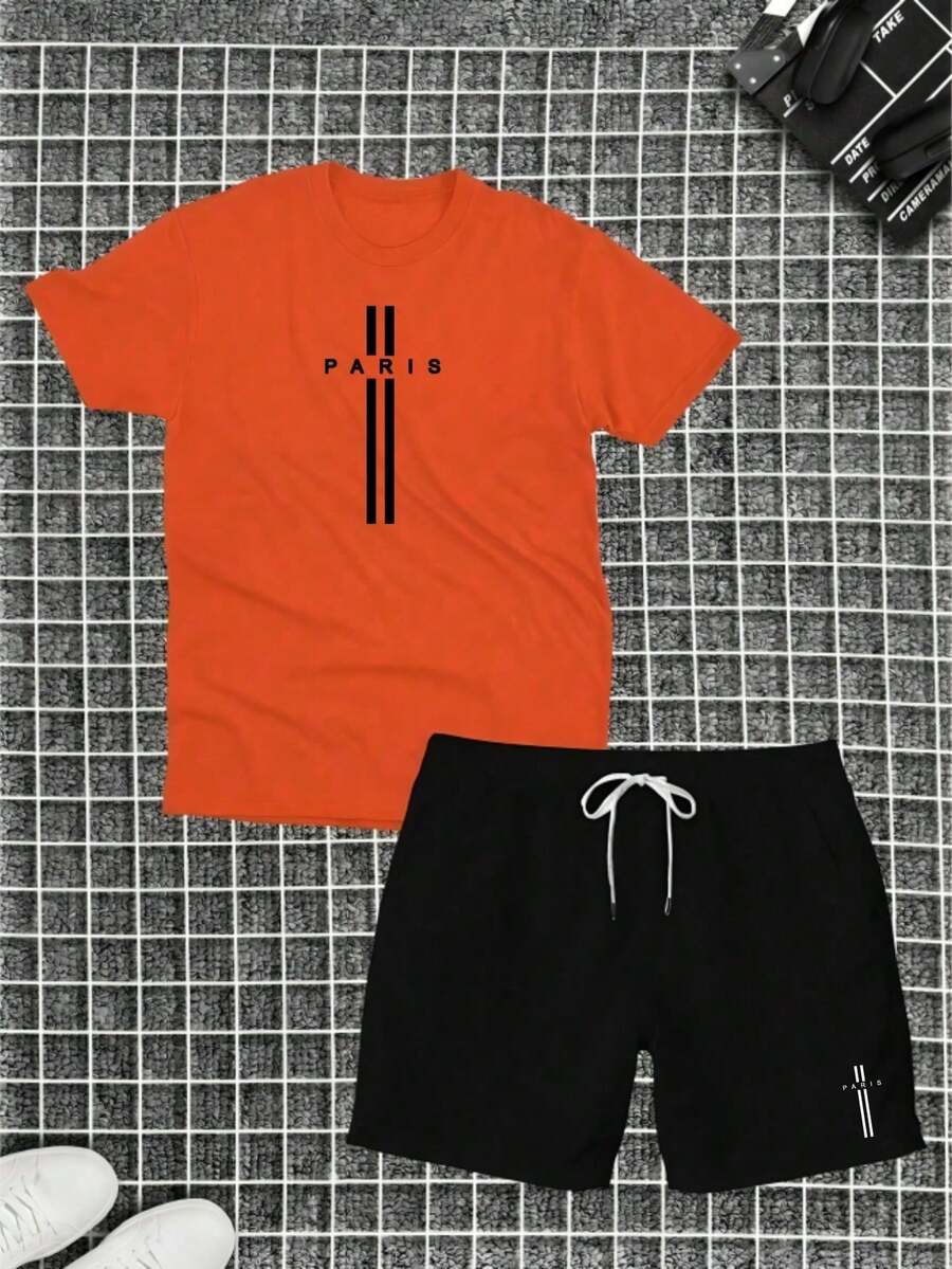 Cotton T-Shirt + Tectel Paris Summer Shorts Combo Kit - trái cam - Xem 1