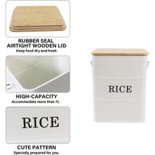 Metal Rice Storage Container, Farmhouse Rice Canister With Lid And Measuring Scoop, Kitchen Countertop Sealed Food Storage Container