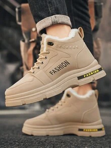 Giày bốt cổ cao lót giữ nhiệt mùa đông, giày bốt đi tuyết đế dày ấm áp thời trang dành cho nam - Màu Khaki - Xem 3
