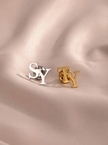 1pc Personalized Initial Name Brooch, Custom Daily Dress Brooch, Fashionable Stainless Steel Lapel Pin, 18K Gold Plated Shirt Pin, Groomsman Gift, Father's Day Gift, Thanksgiving Gift, Wedding Gift