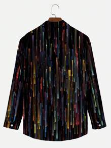 Plus Size Heren Vintage Kleurrijke Gestreepte Ombre Print Knoopsluiting Lange Mouw Shirt