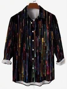 Plus Size Heren Vintage Kleurrijke Gestreepte Ombre Print Knoopsluiting Lange Mouw Shirt
