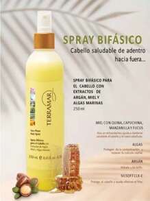 TERRAMAR BRANDS Spray Bifasico para el cabello, desenreda y nutre tu cabello, cabello suave, reparado  y sin frizz, 250 ml, terramar - Amarillo - Ver 2