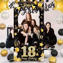 1 件时尚黑金色生日派对相框，35.4 * 7.08 英寸，采用涤纶材料制成，适用于派对装饰，适合生日照片装饰背景 - 黑金色 - 查看 8