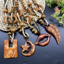 4 件套复古简约木质串珠项链套装，棕色调，适合女性日常、节日派对、时装秀、街头、度假、休闲装、配饰、小礼物，用途广泛