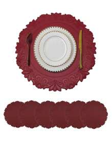 2pcs/4pcs Set 15-Inch Round Faux Leather Placemats, Non-Slip Durable Heat Resistant Washable Waterproof Dining Table Mats, Suitable For Candlelight Dinners, Daily Gatherings, Event Parties