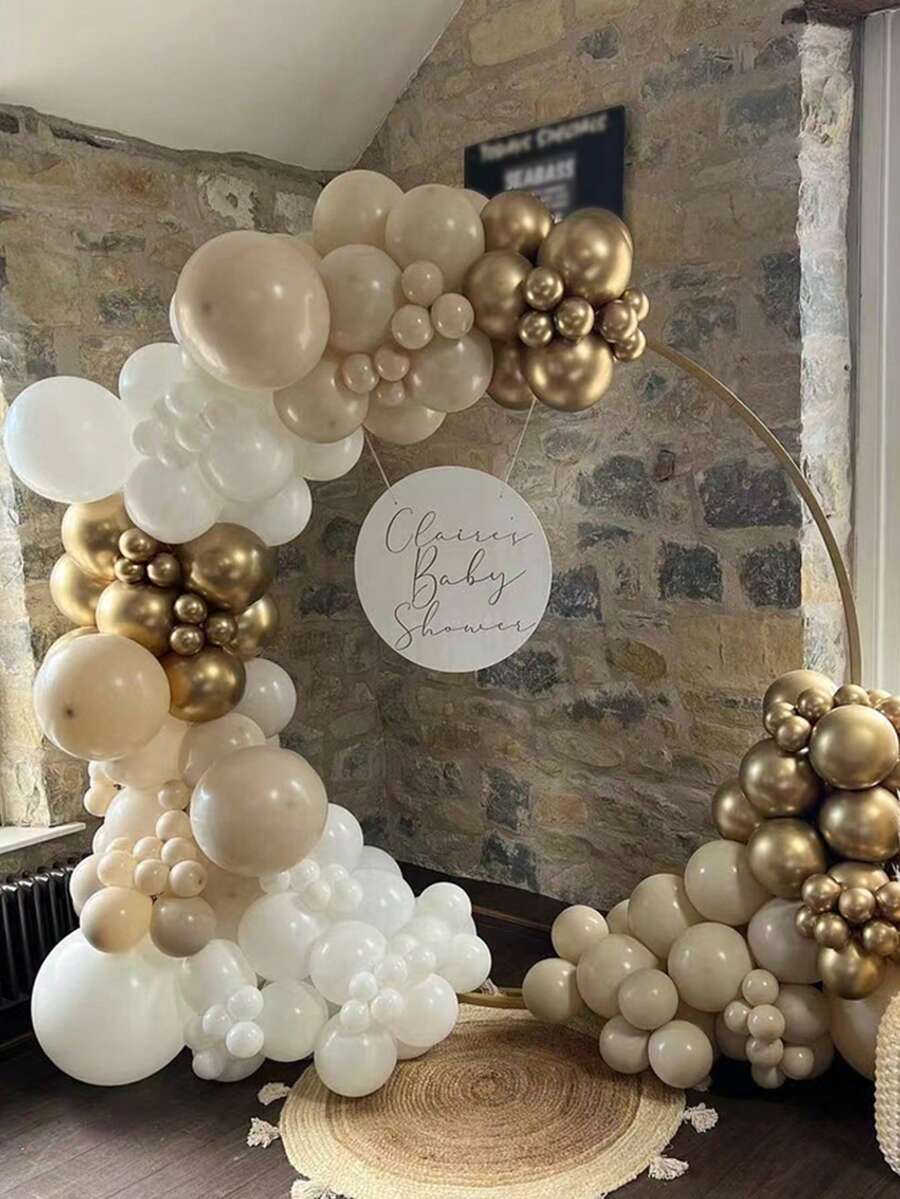 136pcs White Sand Golden Beige Balloon Garland Arch Kit Wedding Engagement Decor Balloons Baby Shower Birthday Party Decoration Supplies - Multicolor - View 1
