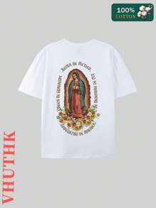 Camiseta de algodón puro (220) para hombre, de verano, cuello redondo, manga corta, informal, con estampado de algodón puro. - Blanco - Ver 2