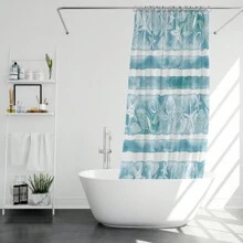 1 件水彩风格海洋贝壳和海星设计涤纶面料浴帘，防水防霉，可用作浴室隔断，配有塑料挂钩和金属索环，经久耐用 - 彩色 - 查看 6