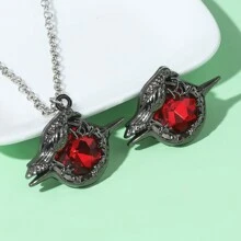 2 件装哥特式水晶乌鸦胸针吊坠项链，深色风格情侣珠宝配饰，万圣节 - 彩色 - 查看 9