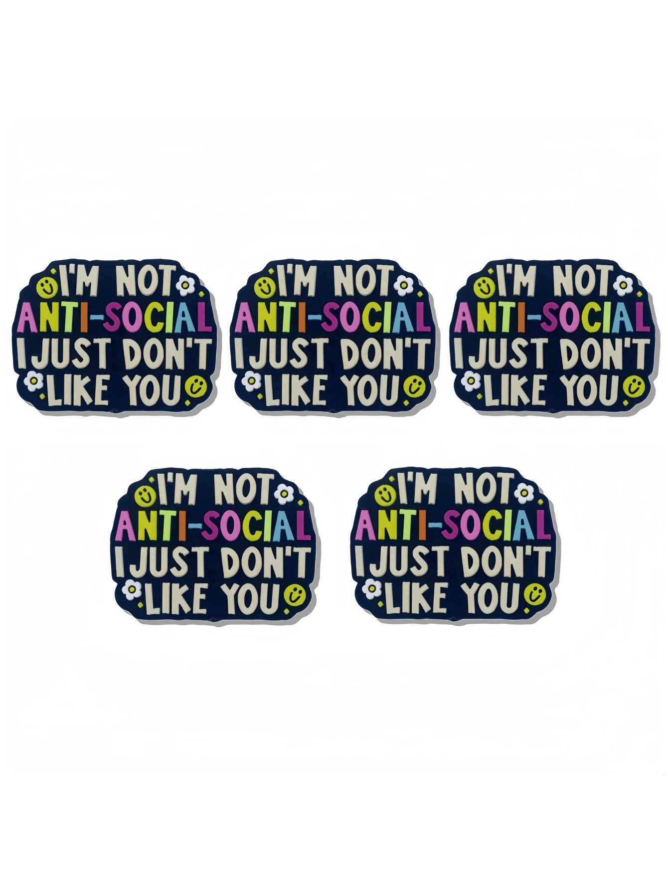 5 件/套硅胶人物珠，“我不是反社会分子……”硅胶焦点珠，创意 DIY 手工串珠笔，彩色圆珠笔，钥匙扣配件，珠宝配件 - 彩色 - 查看 1