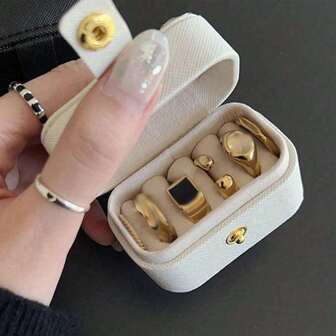 1pc Cute Mini Portable Jewelry Storage Box, Practical Faux Leather Jewelry Organizer For Rings, Necklaces And Earrings, Simplistic Design