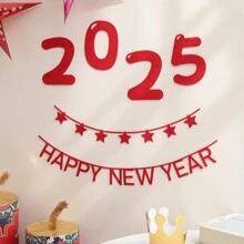 SZCZĘŚLIWEGO NOWEGO ROKU 2025 Naklejki na dekoracje na ścianę, banery na uroczystości Zestaw tematyczny
